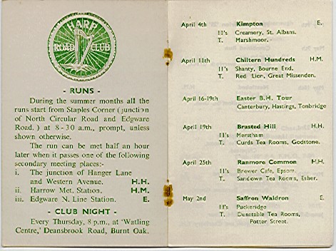 Club Runs List 1954